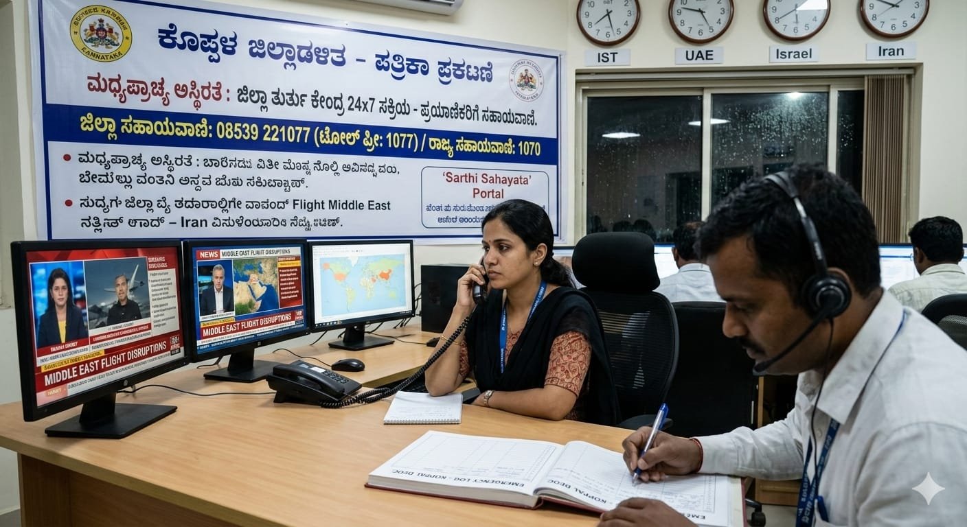 ​ಮಧ್ಯಪ್ರಾಚ್ಯದಲ್ಲಿ ಅಸ್ಥಿರತೆ: ಕೊಪ್ಪಳ ಜಿಲ್ಲೆಯ ಪ್ರಯಾಣಿಕರ ನೆರವಿಗೆ ಜಿಲ್ಲಾಡಳಿತದ ಸಹಾಯವಾಣಿ ಆರಂಭ..